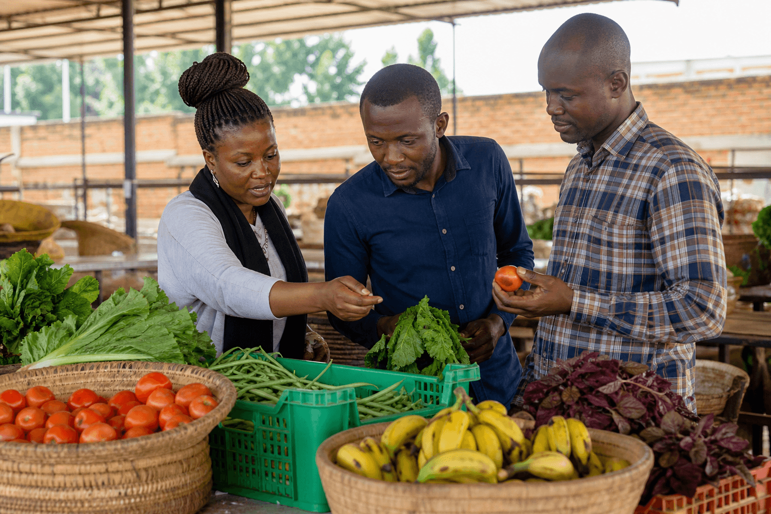 Local producers and a grocery partner reviewing fresh produce